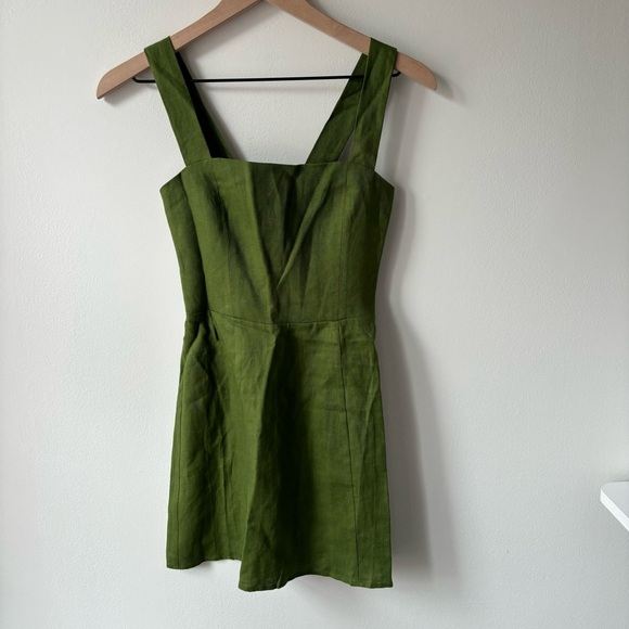 Reformation Green Linen Mini Dress Sz 0 $278 - Picture 2 of 5